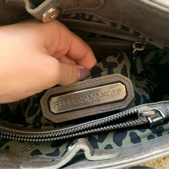 Rebecca Minkoff Grey/Taupe Leather Metal Chain Strap Tassel Detail Small Bag - Picture 10 of 11